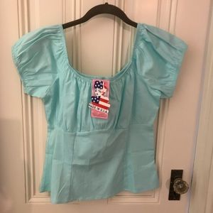 Pinup Girl Peasant Top XL Light Blue NWT zipper
